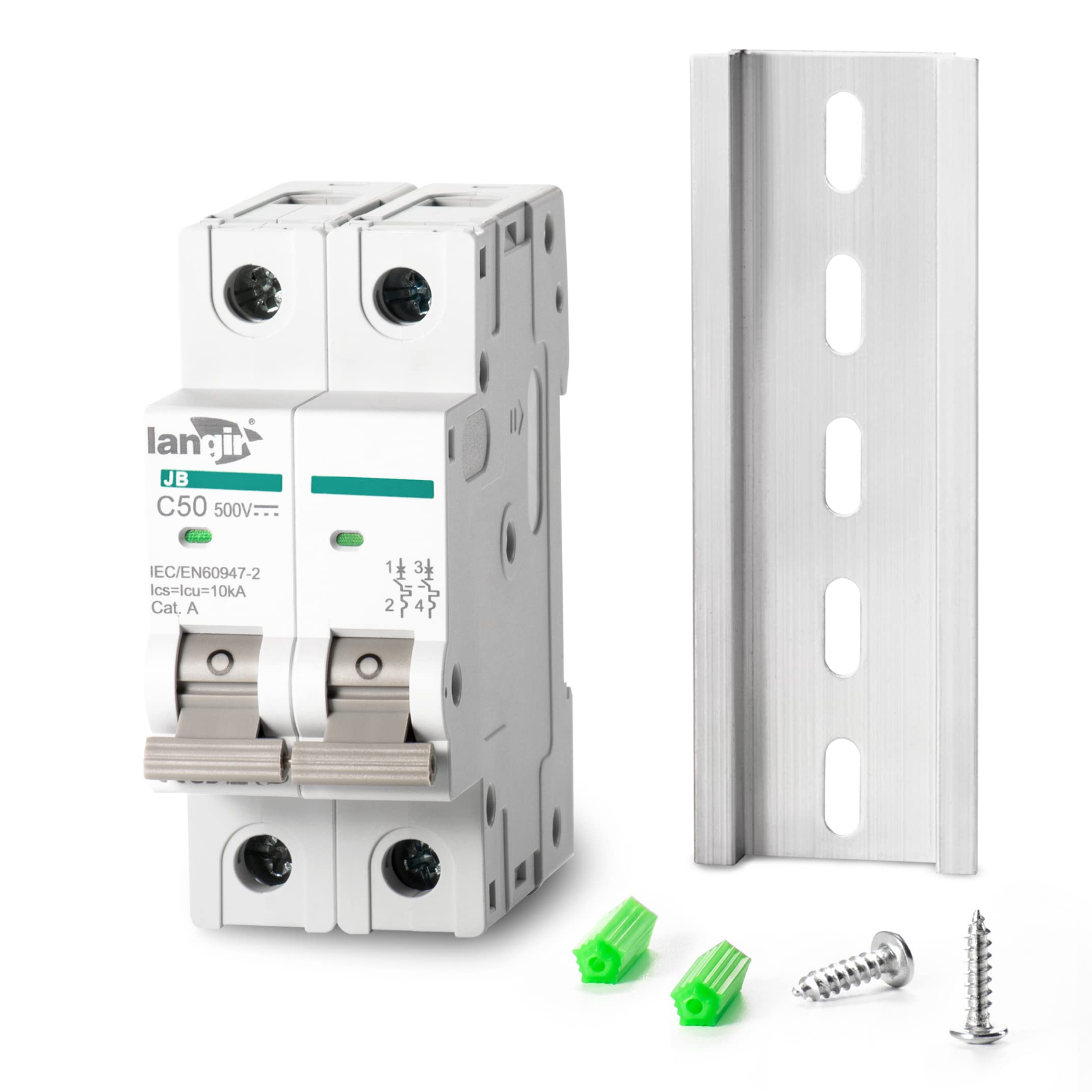LANGIR 2P DC Circuit Breaker 50A 500V, DIN Rail Mount Solar